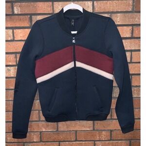 LLD Navy Blue Colorblock Chevron Full Zip Scuba Bomber Jacket Mens Medium